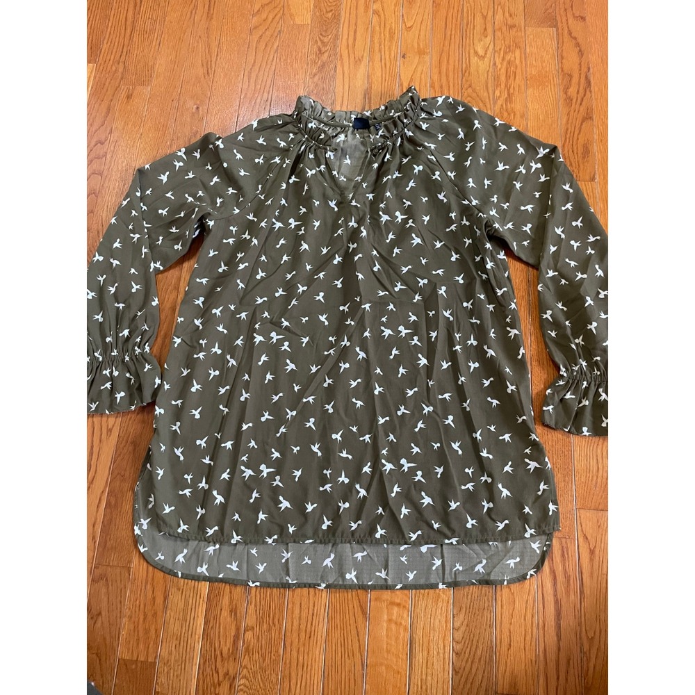 Kaari Blue Shirt Womens XL Sage Green Ruffle‎ Hi Low Tunic Dress white birds